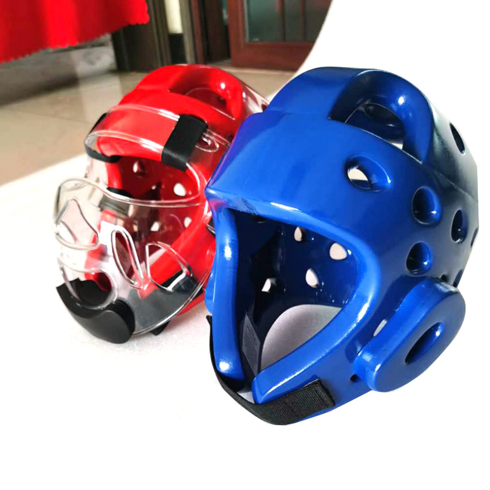 ERLUN Kask bokserski, dzieci dorosłych, MMA, sprzęt do kickboxingu, zdejmowany grill na twarz, karate, nakrycie głowy, MMA, sztuki walki, kask do sparingowania, gry Muay Thai, kickboxingu, treningu Taekwondo, niebieski, M