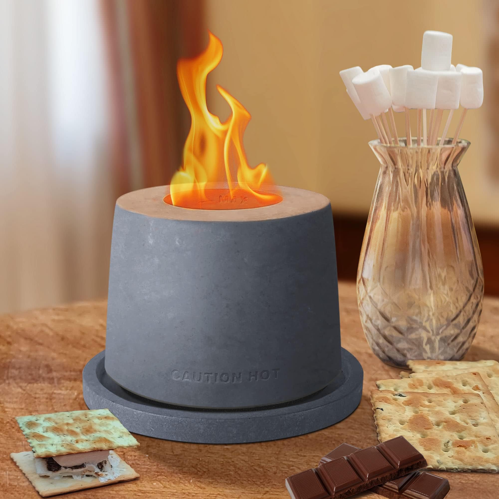 Kante Concrete Tabletop Fire Pit,Indoor Tabletop Fire Pit, Rubbing Alcohol Table Top Fire Pit Bowl, Mini Fire Pit for S' Mores Maker,Dark Base