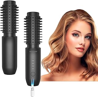 فرشاة تمويج شعر لاسلكية، فرشاة ومكواة تمويج شعر قابلة لإعادة الشحن لتجعيد وفرد الشعر، فرشاة تسخين مستديرة مع أيونات سالبة، مشط صغير محمول لتصفيف الشعر للنساء، لون أسود