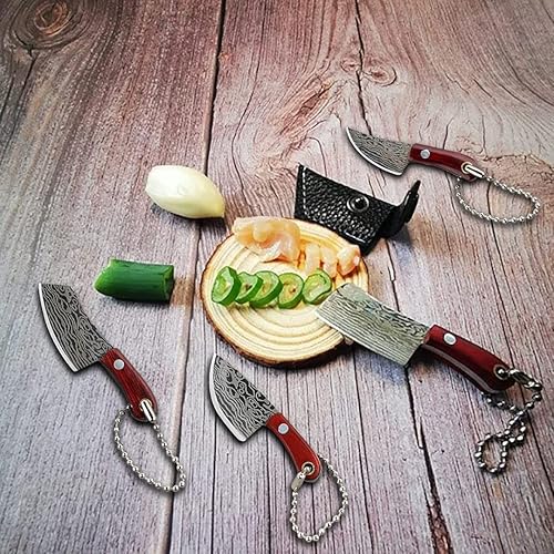 Miniatura 9 de HAOXU Juego de 7 cuchillos pequeños en forma de hacha cuchillo de bolsillo de Damasco para abridor de paquetes cortador de caja campamento al aire