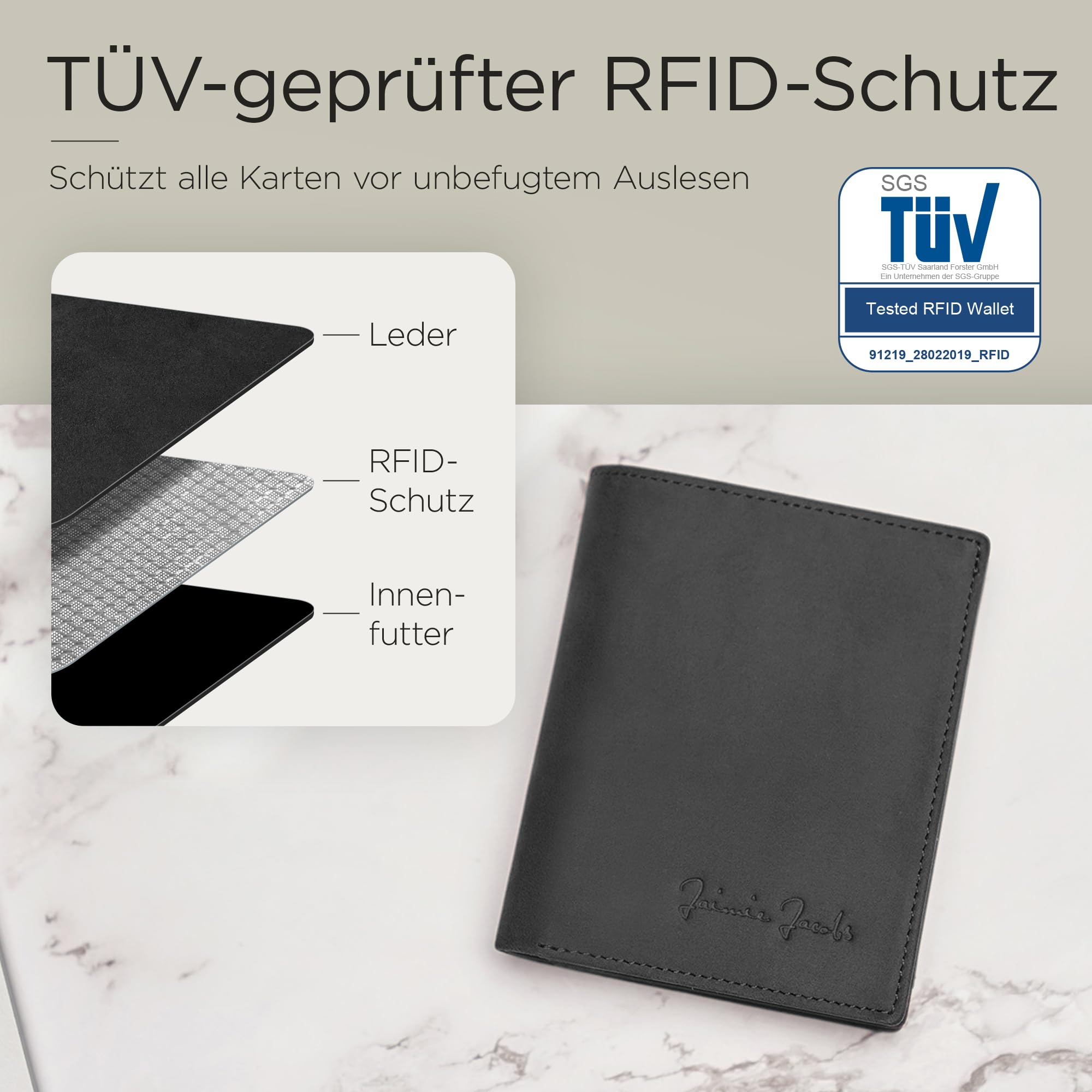 Jaimie Jacobs Slimstar Slim Wallet RFID & Münztasche (Büffelleder Schwarz) | Dünner Geldbeutel, hochformat, bis 11 Karten, 3 Schnellzugriff-Fächer, Geldscheine, kleine Münztasche, TÜV-RFID-Schutz