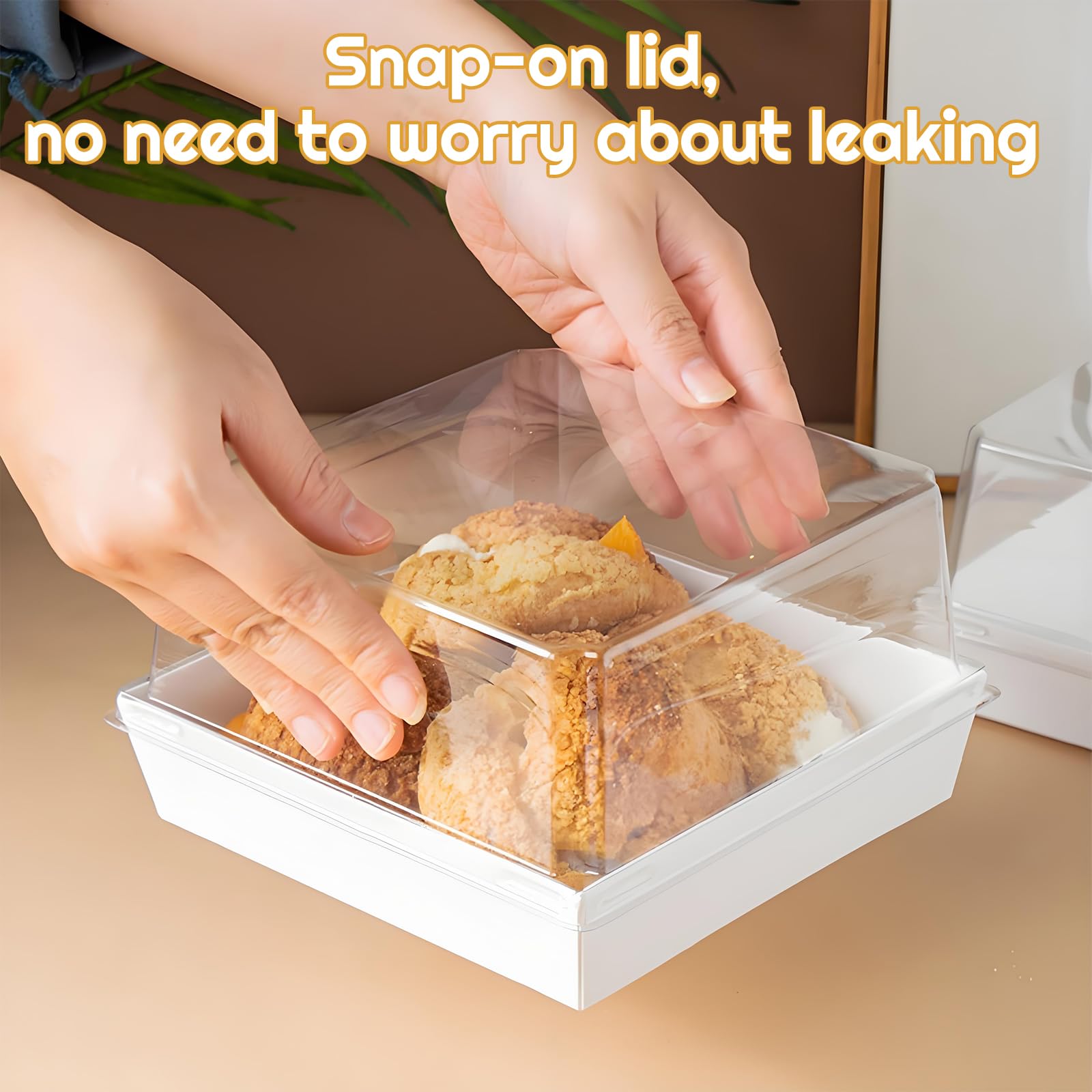 Scatole Charcuterie con coperchi trasparenti, 14 x 12 x 6 cm, contenitori quadrati usa e getta, scatole da dessert, scatole di carta da forno con coperchio per panino, biscotti, sushi, fette di torta