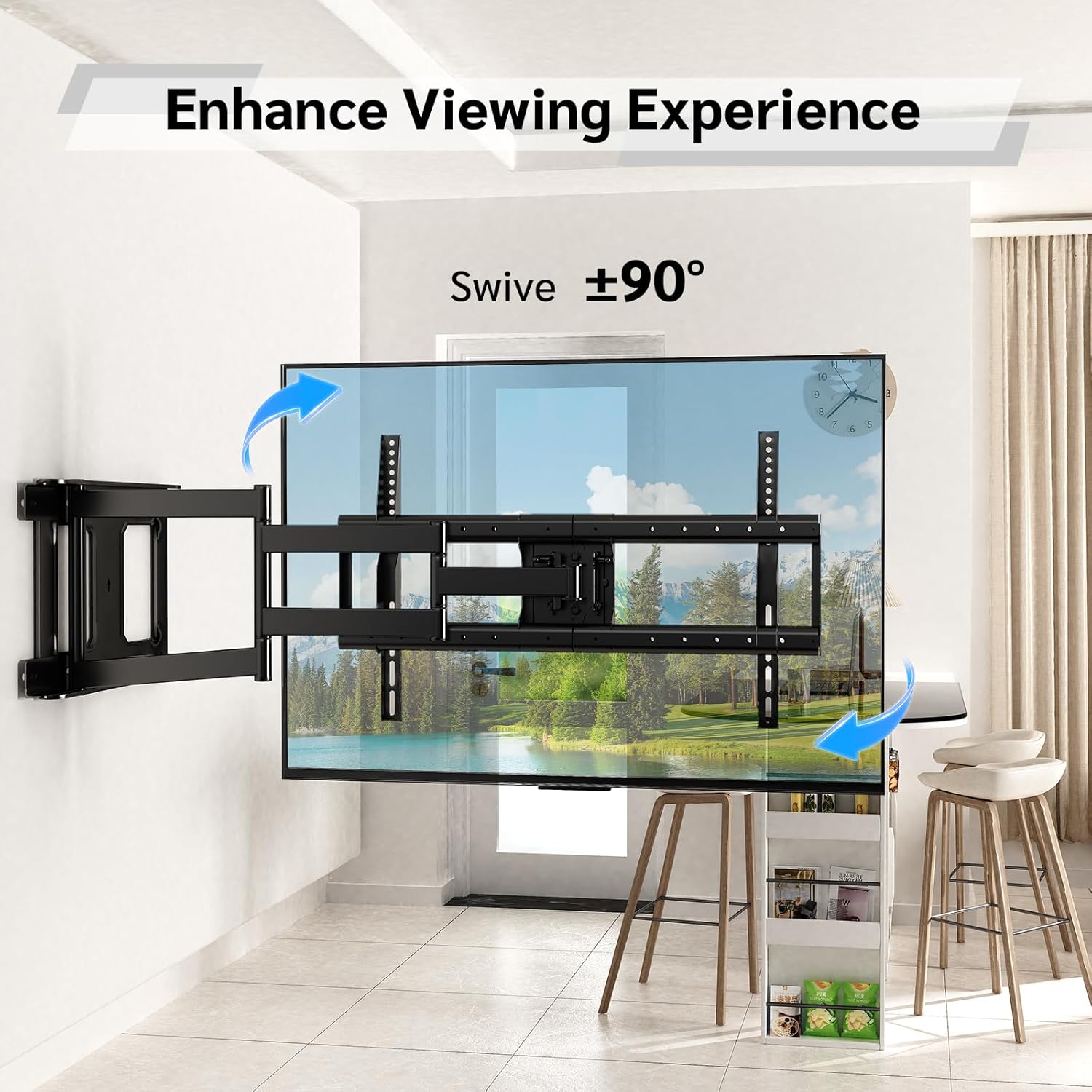 Long Arm TV Wall Mount with 180°Swivel and Tilt +5/-20° Level Adjustment, TV Bracket Screen with Rotates 90° for TVs 37-75 Inches，Fits 8"-16" Wood Studs，Hold up 132LBS,Max VESA 600x400mm