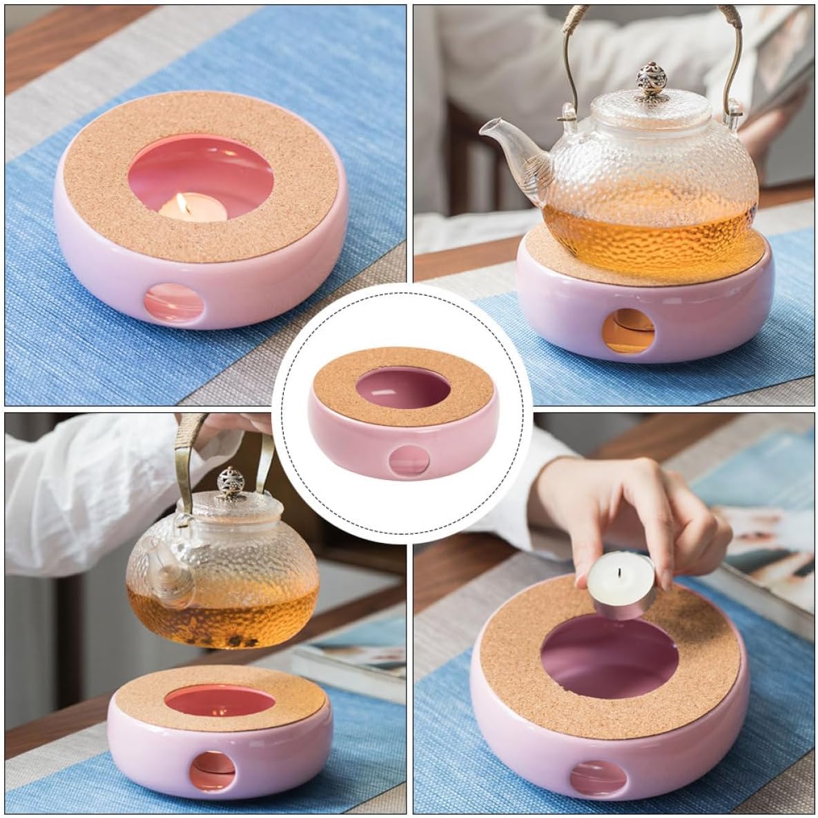 Uonlytech Ceramic Teapot Warmer Ventilation Portable Tea Stove Heater for Home Office Tea House Shop Pink Purple Color Easy to Clean and Store