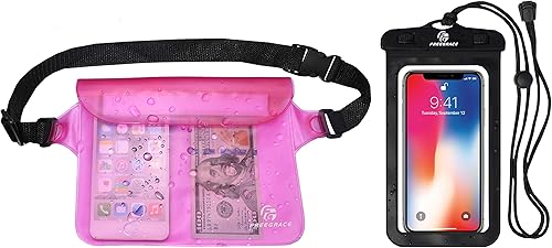 Freegrace Juego de bolsas impermeables con correa para la cinturafunda para mantener tu teléfono y objetos de valor secos y seguros. Bolsas secas
