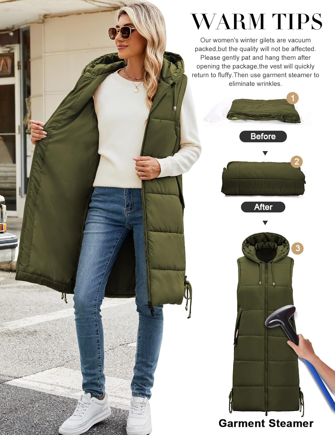 Long Womens Puffer Vest Winter Sleeveless Puffy Jacket with Hood Warm Quilted Vest 2025 - Image 7