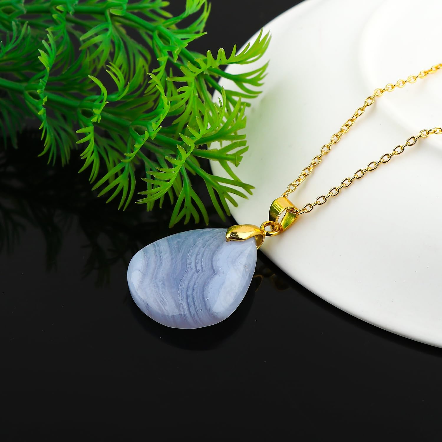 Natural Gemstones Pendant Necklace, Polished Flat Back Cabochon Stones, Hypoallergenic Jewelry for Women, Healing Crystal, Gold Adjustable Chain, Bohemian Gift for Her, 16+2 Inch - Image 3