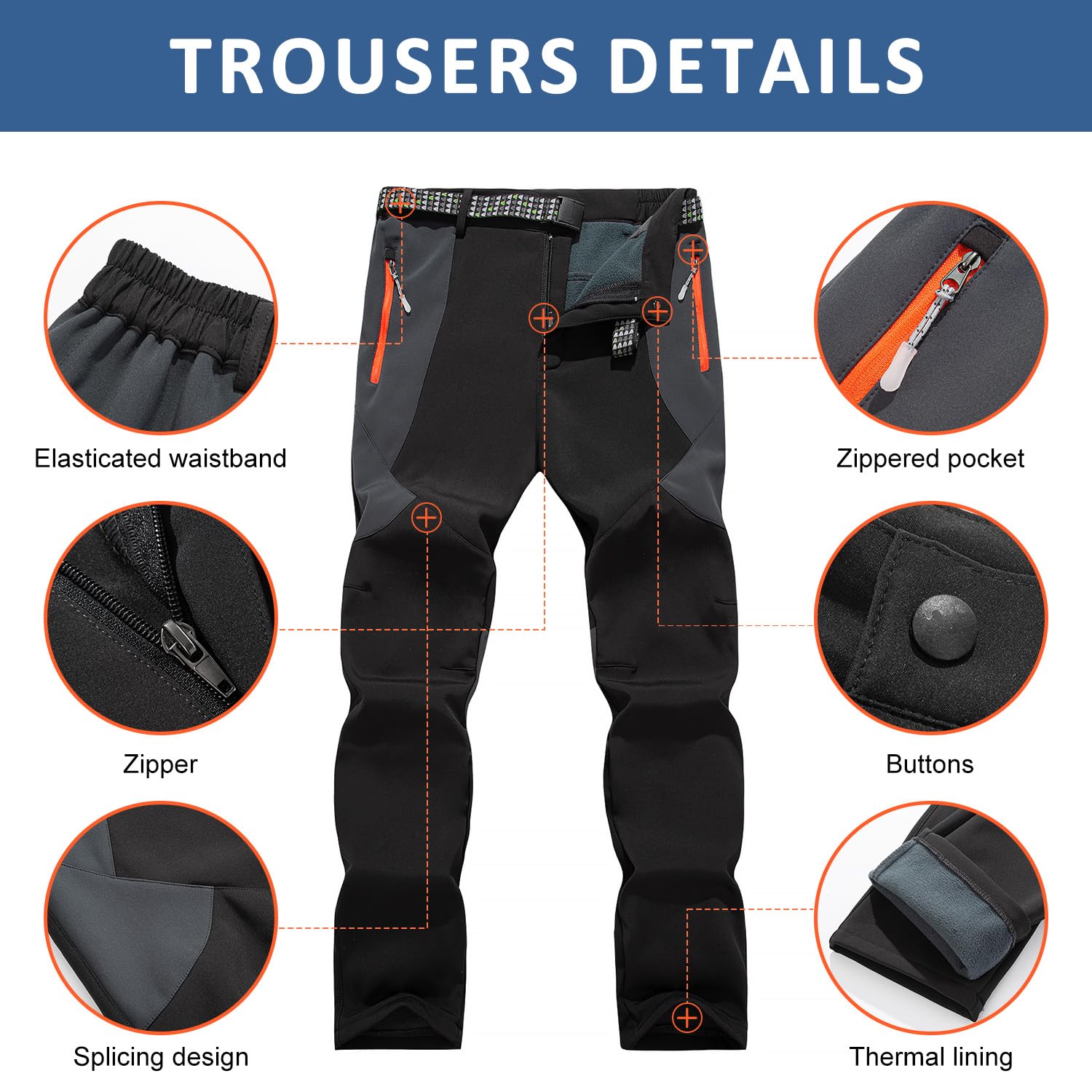 LHHMZ Pantalones cálidos de Invierno para Hombre al Aire Libre Pantalones de montaña de Forro Pantalones Casuales para Caminar y Esquiar