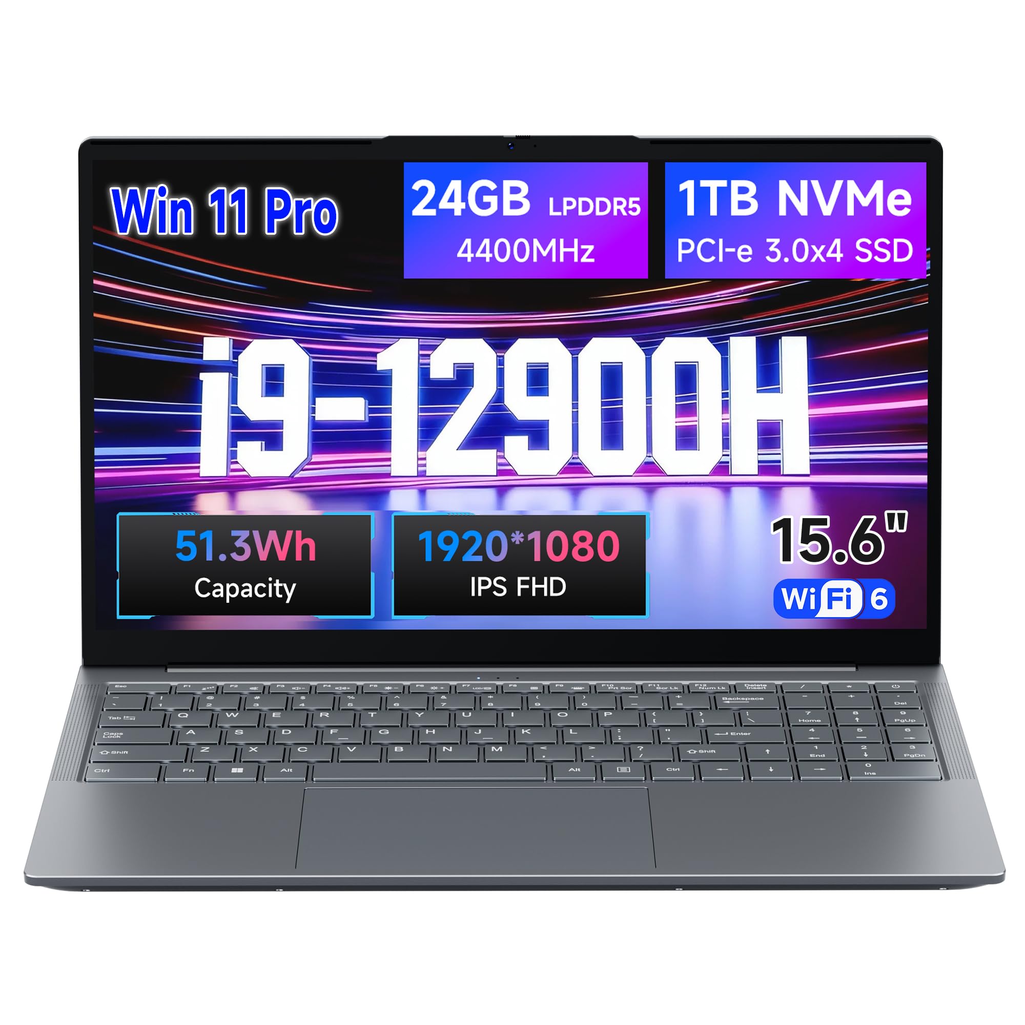 BMAX PC Portabile Core i9-12900H 15,6 Pollici 24GB RAM 1TB NVMe SSD Win 11