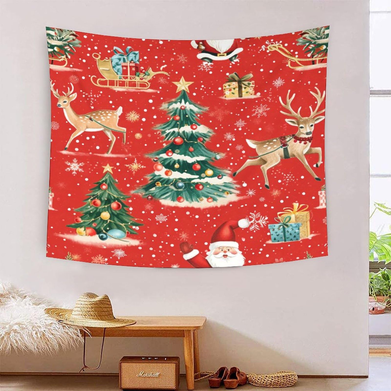 Tapisserie de Noël tissu mural 180x230cm pour décorer sans peindre