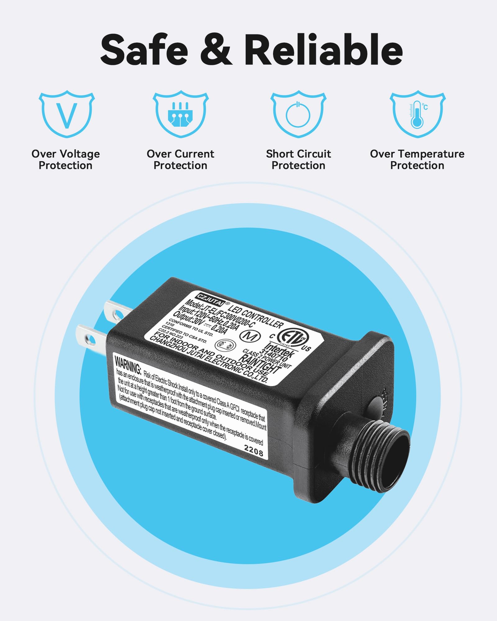 Transformer 30V LED Controller Class 2 Power Supply, IP44 Waterproof Low Voltage Transformer US Plug Compatible with Christmas Light, String Light Indoor Outdoor Use