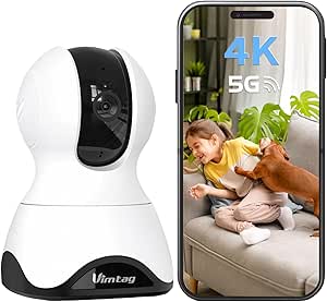 VIMTAG 4K Indoor Camera, 360° Pet Camera Baby Monitor with Phone App, Audio & Speaker for Home Security Dog Cat Nanny, 5G/2.4G WiFi, Motion Tracking, Free AI Dection, Night Vision, SD/Cloud Storage asin的图片