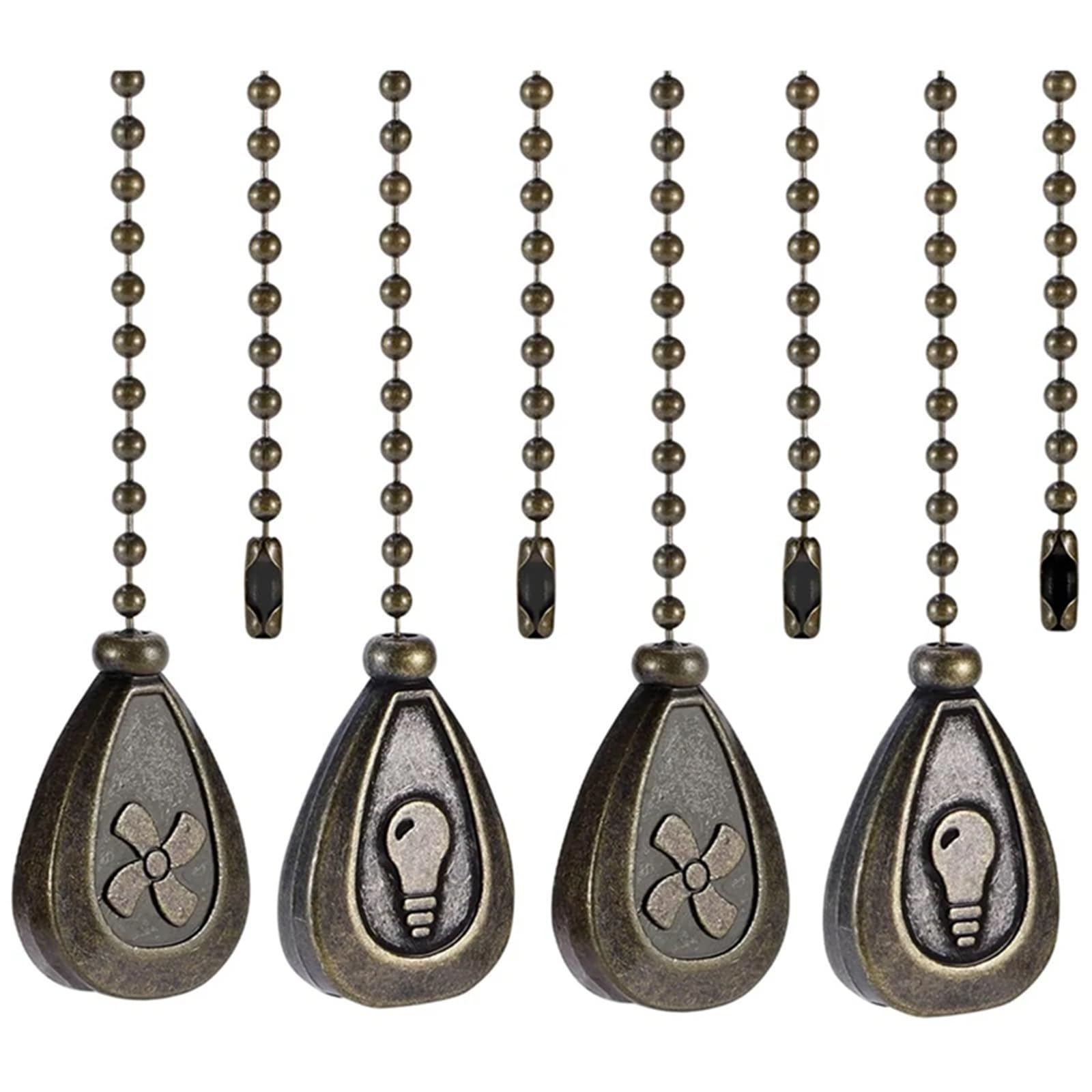Gwyzax Fan Pulls for Ceiling Fans 4 Sets Bronzed Ceiling Fan Pull Chain Extension, Classic Drop Shaped Pendant for Lights
