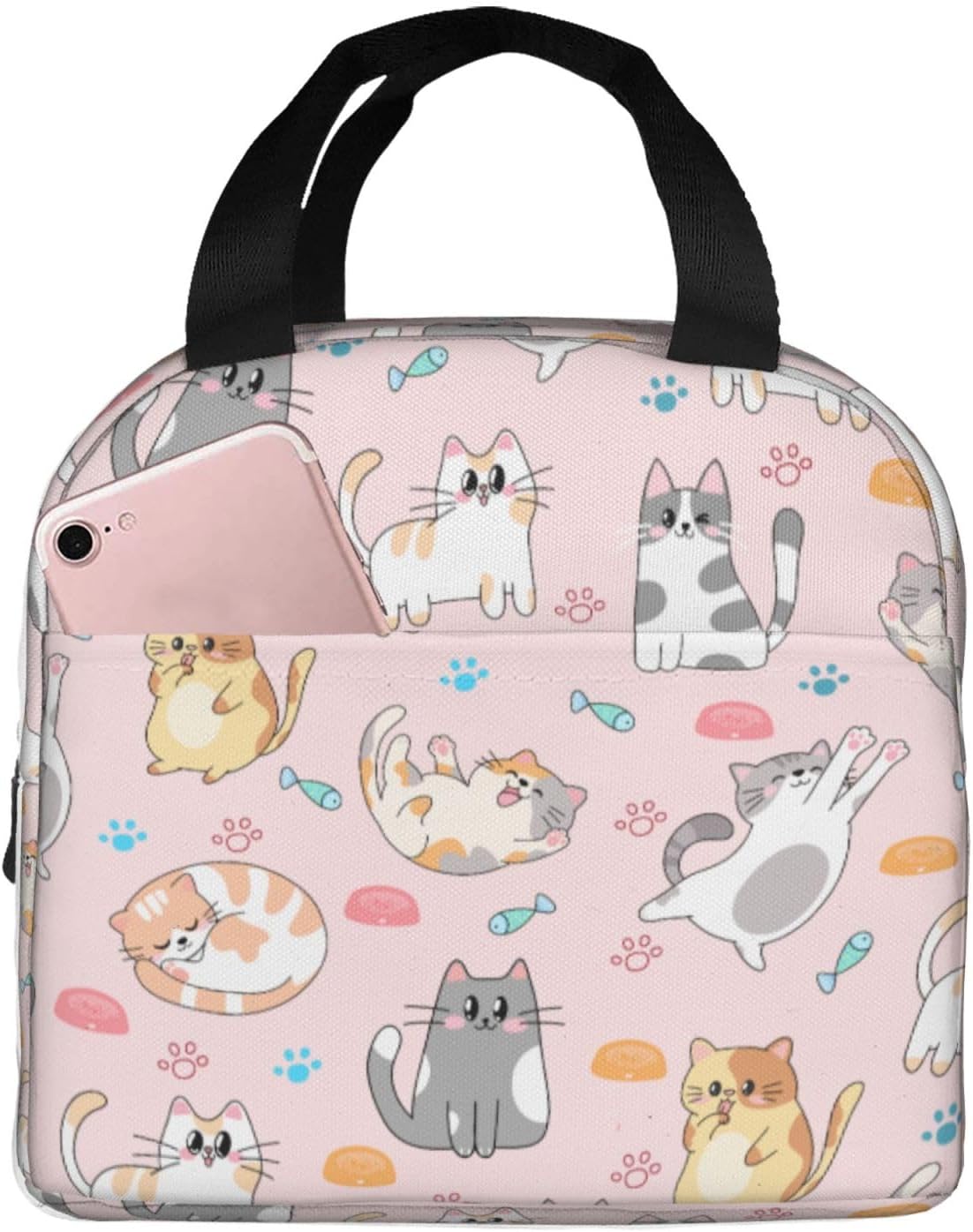 Pink Cat Lunch Bag Reusable Zipper Closure Insulated Pink Cats Lunch Box