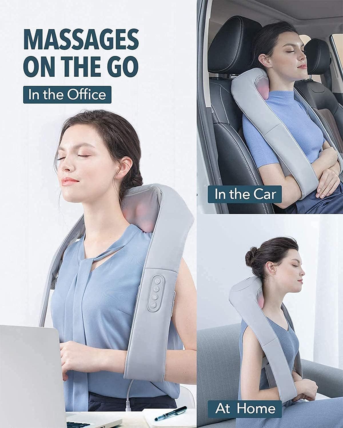 Shiatsu Back Massager, Neck Massager with Adjustable Heat and Straps, Deep Tissue Kneading for Shoulder Muscle Pain Relax Relief, Christmas Gift