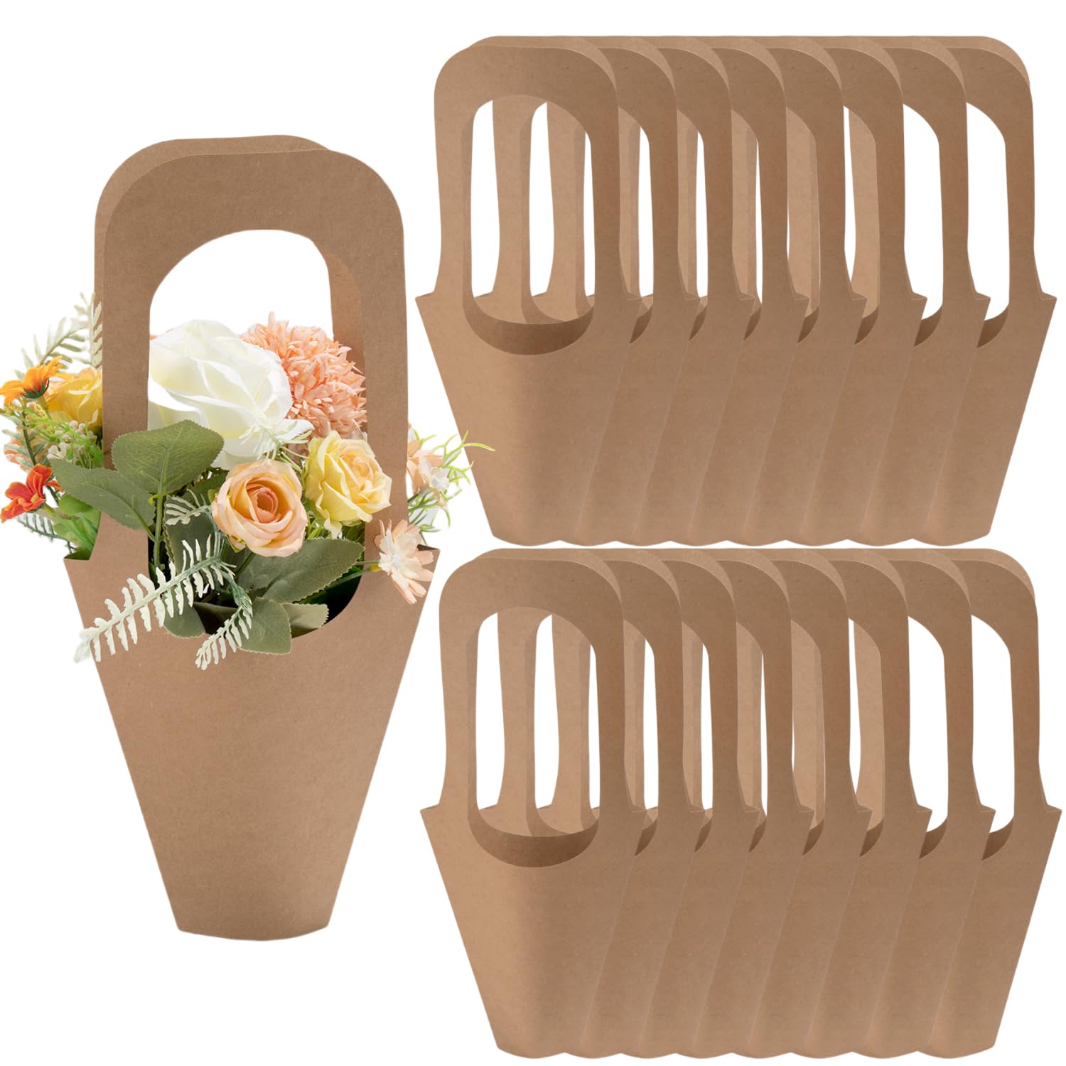 WWT 50 Pcs Flower Bags for Bouquets,Flower Bouquet Bags with Handles,Florist Supplies for Mother's Day Wedding