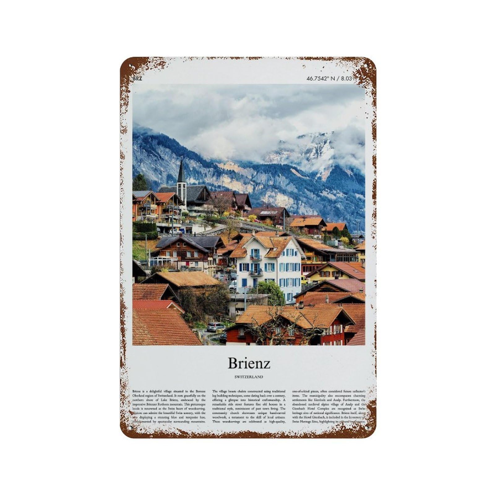 xiaoxiaoshen Brienz Switzerland City Scenery Wall Decor Art Metal Tin Poster Modern Home Decor Art Home Bar Shop Decorations Vintage Sign 30x20cm