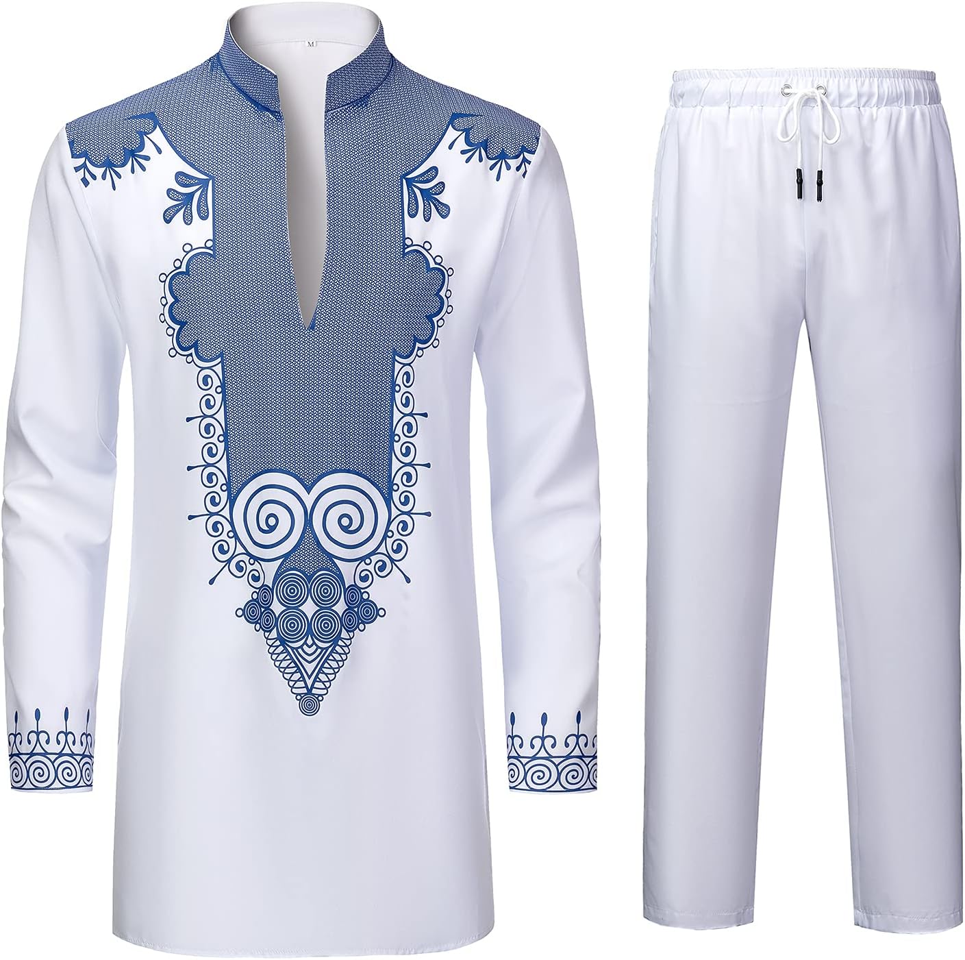 YND Mens 2 Piece Set African Dashiki Shirt Pants Gold Print