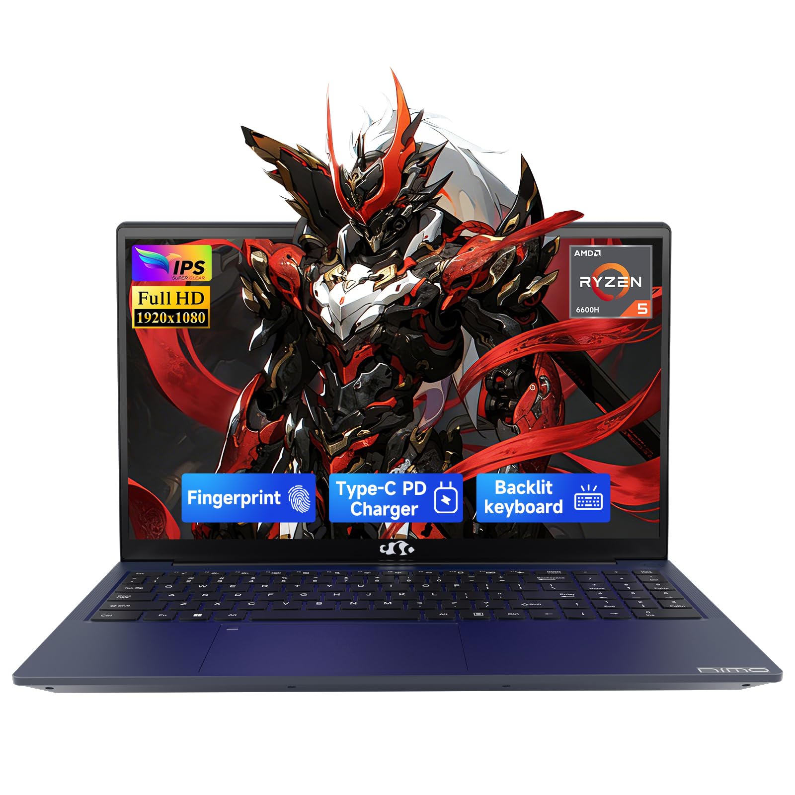 NIMO 15.6" IPS FHD-Gaming-Laptop,AMD Ryzen 5 6600H 16GB DDR5 RAM 1TB SSD (Beat i5-1335U, 6 Cores Up to 4.5GHz) AMD Radeon 660M GPU-Computer with 100W Type-C Charger Backlit Keyboard Fingerprint