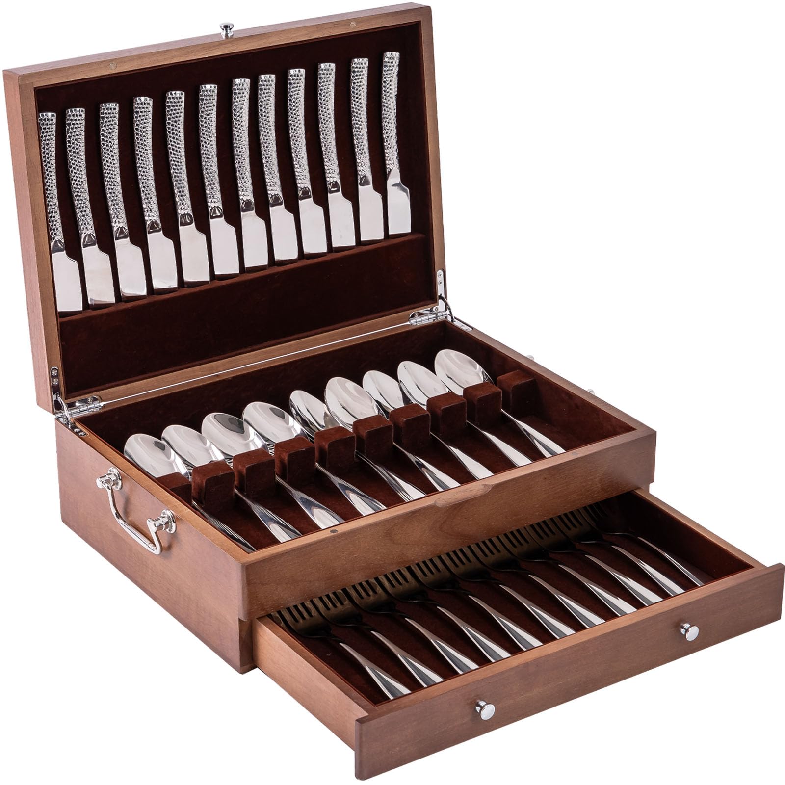 Besteck-Aufbewahrungsbox mit Deckel, doppellagig, Besteck-Aufbewahrungsbox mit Griff, Bestecktruhe für Silber, Besteck-Boxen für Besteck-Organizer, Bestecktruhe ohne Besteck