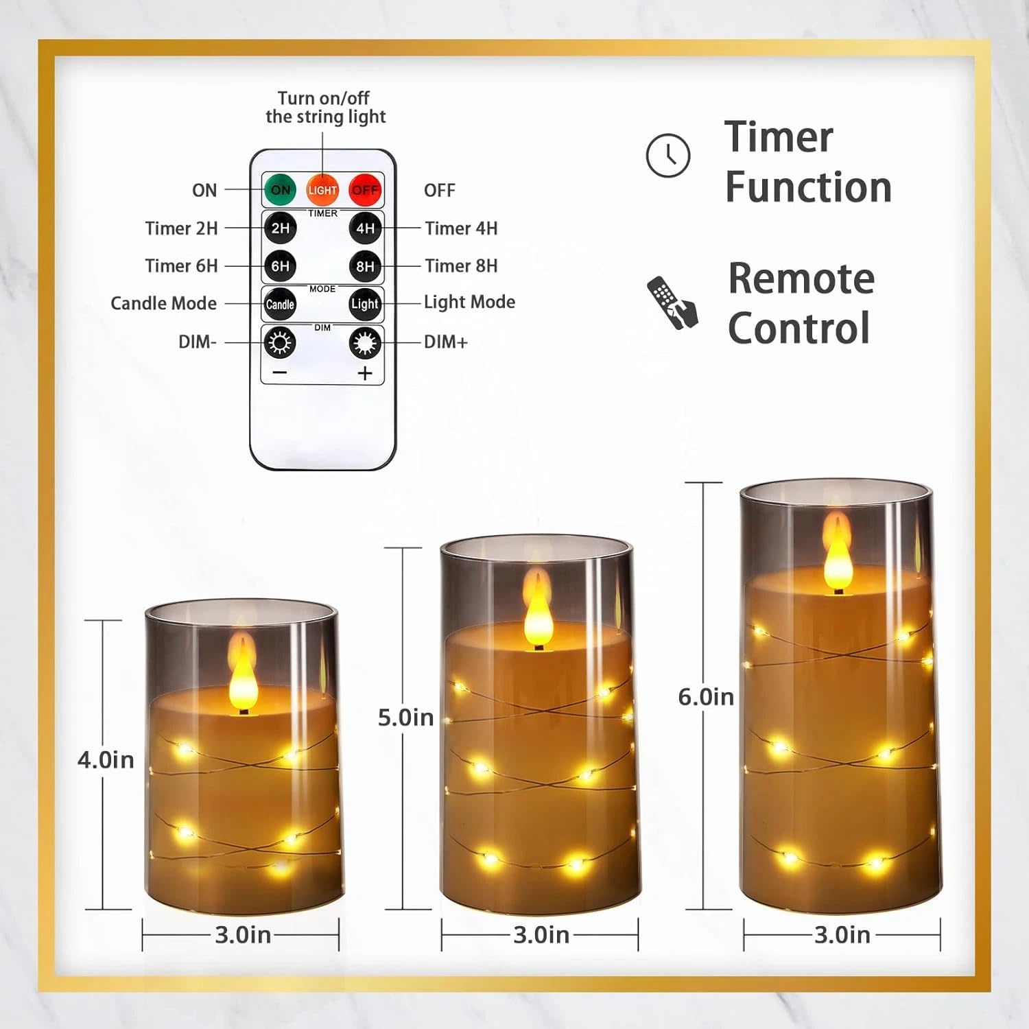 XERGY Acrylic Glass Battery Operated Flameless Led Candles (Pack of 3) Valentine's Gift for Home Decor Romantic Ambiance Aesthetic Dinning Table Decor