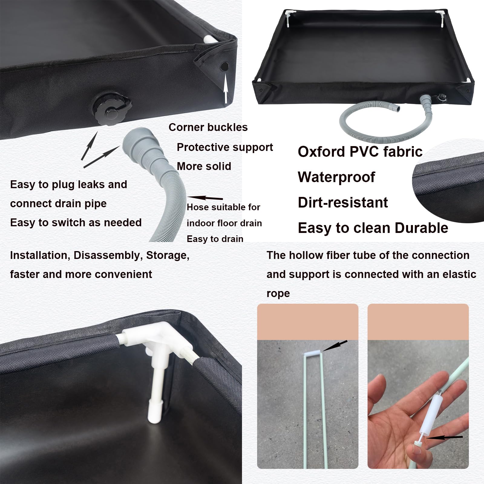 Genérico Plato de Ducha portatil Plegable 80×80×10cm,Base Plegable Impermeable PVC+Oxford,Drenaje Integrado,Ideal Camping,Autocaravana,Mascotas,Baños temporales,Transporte fácil,Uso Exterior,Antimoho