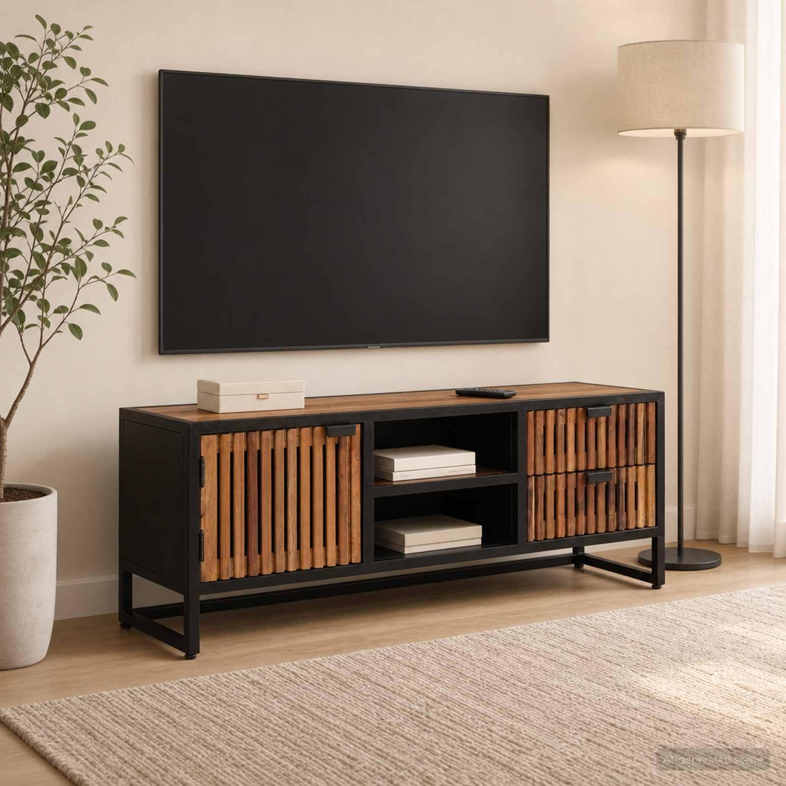 Hothingwell Mueble de TV con Cajón, Madera de Mango, 105 cm | Almacenamiento Multiusos, Estante para Interior, Ensamblaje Sencillo, Diseño Resistente