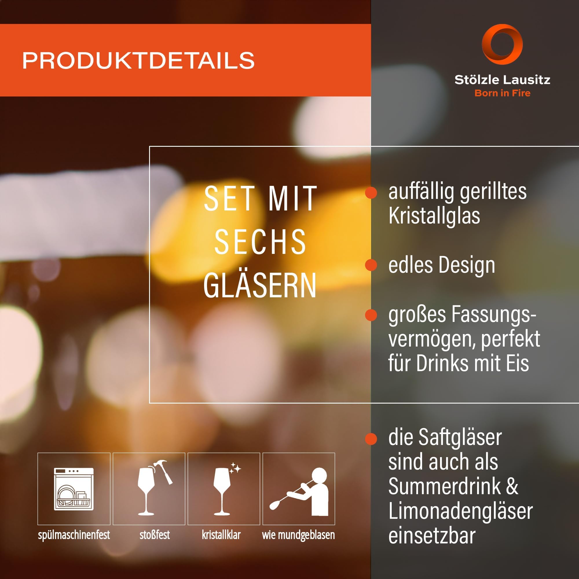 Stölzle Lausitz Soho Juice - Juego de 6 elegantes vasos altos de 12 onzas con base gruesa, cristalería 100% sin plomo, vasos aptos para lavavajillas para entretenimiento y ocasiones especiales