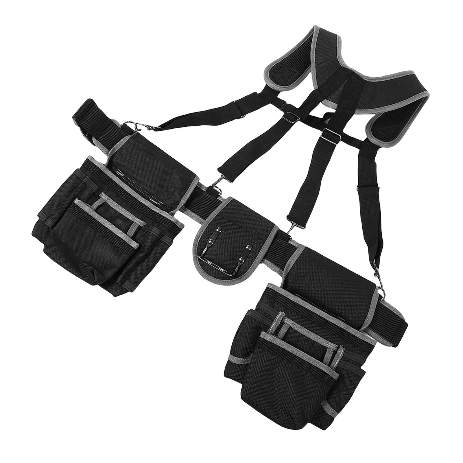 Jiawu Cintura per Attrezzi con Bretelle, Organizer per Cintura per Attrezzi Regolabile in Tessuto Oxford, per Resistente con Tasche Multifunzionali, Comode Bretelle per Carpenteria Edile