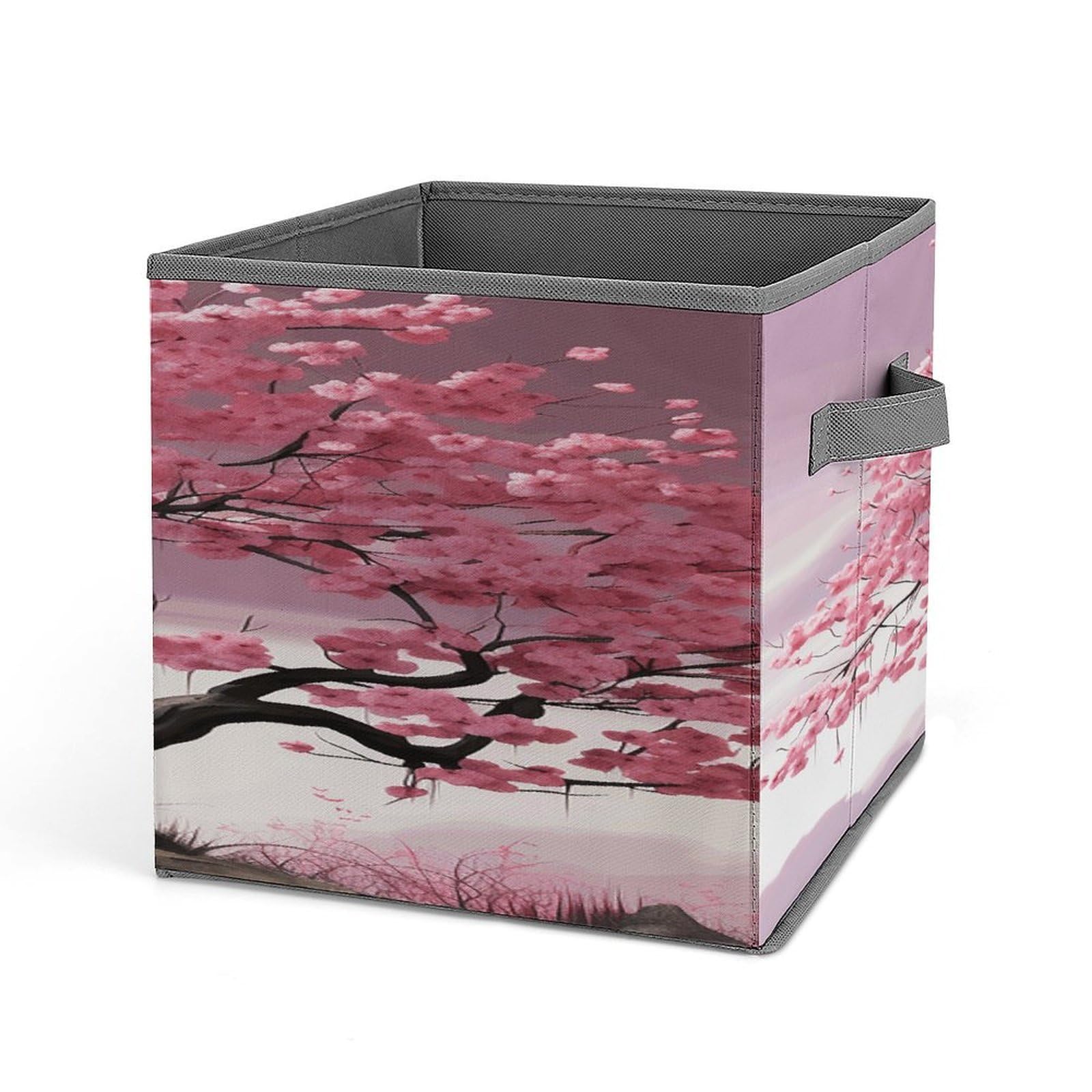 FekiLoot Pink Flower Tree Folding Storage Bins with Handles Large Fabric Storage Cube Storage Organizer Heavy Duty Closet Organizer Sturdy Collapsible Bin Foldable Baskets