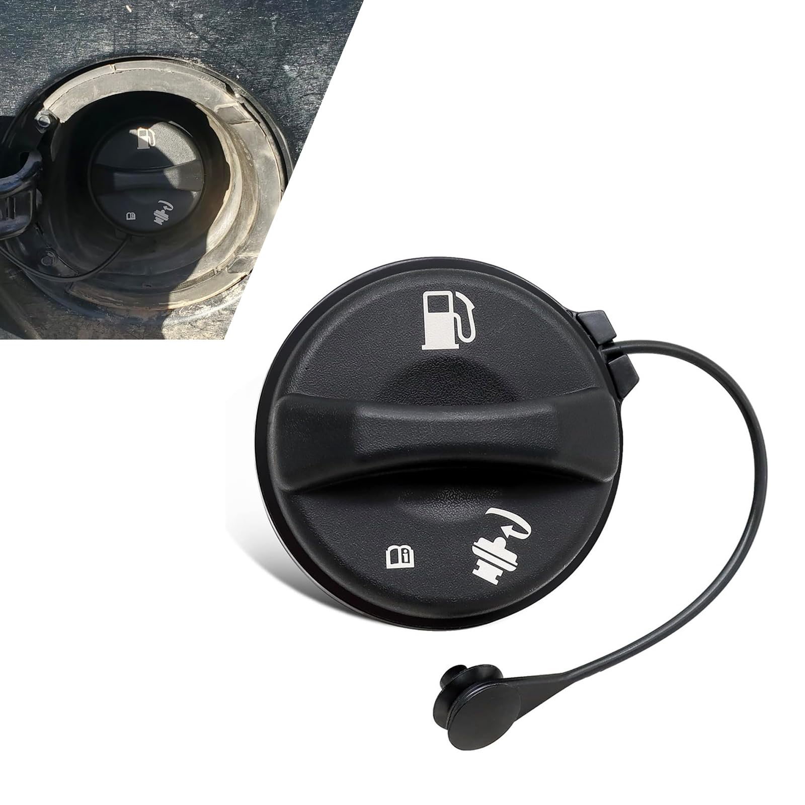 Pinflaw - Tapa de tanque de combustible para automóvil, diseño de cuerda antipérdida, tapón de plástico grueso sellado a prueba de fugas, OEM GT261 19207873, piezas de repuesto compatibles con GMC, Buick, Chevrolet, Cadillac, color negro, 1 unidad
