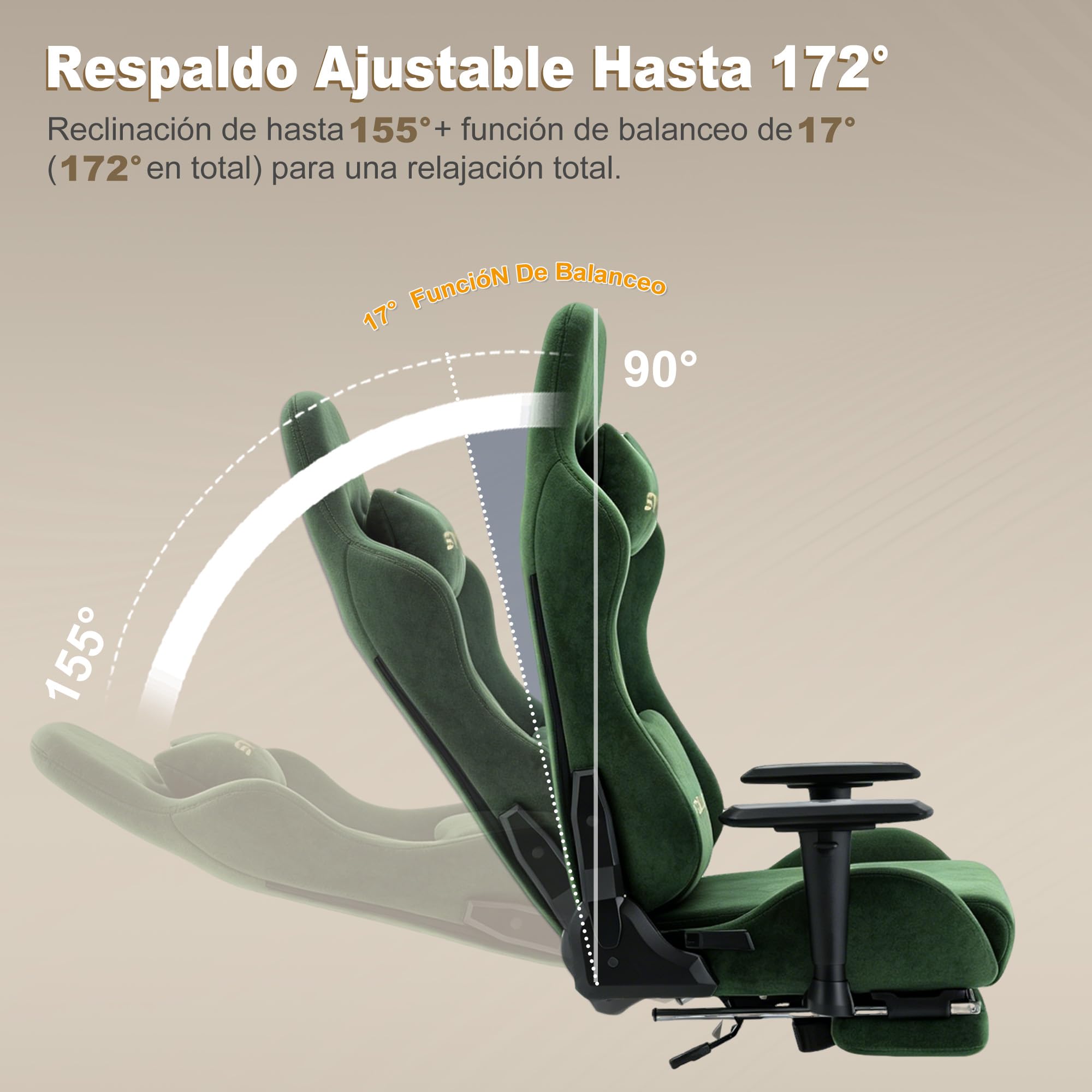 Symino Silla Gaming Ergonómica con Reposapiés, 150° Reclinable: Soporte Lumbar y Reposacabezas Regulable, Ajustable en Altura, Soporta hasta 200kg (Green)