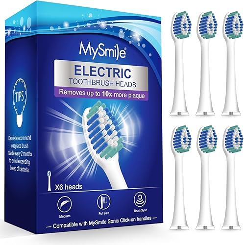 MySmile Cabezales de repuesto para cepillos de dientes eléctricos, 6 paquetes (blanco)