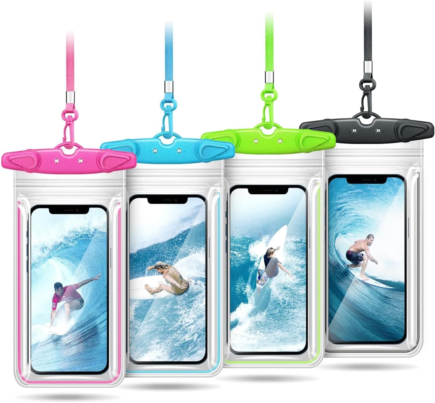 Universal Waterproof Phone Pouch, 4 Pack Waterproof Phone Case Dry Bag with Neck Strap Luminous Ornament for Water Games Cruise Essentials for iPhone 17 16 15 13 Pro Max Plus Galaxy Google up to 7.5"