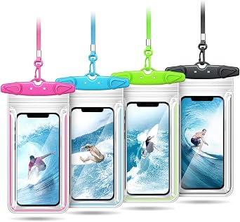 GLBSUNION Waterproof Phone Case, 4 Pack Universal Waterproof Pouch Dry Bag with Neck Strap Luminous Ornament for Water Games for iPhone 16 15 14 13 12 Pro MAX Plus Galaxy S24 S23 Edge Note up to 7.5"