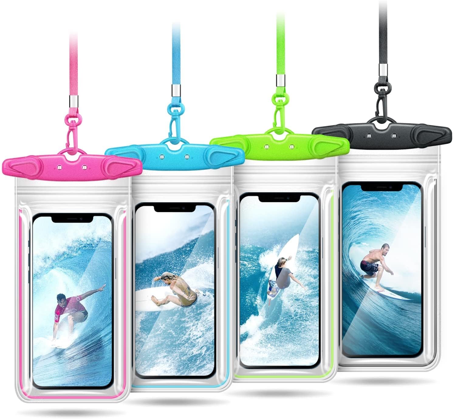 Universal Waterproof Phone Pouch, 4 Pack Waterproof Phone Case Dry Bag with Neck Strap Luminous Ornament for Water Games Cruise Essentials for iPhone