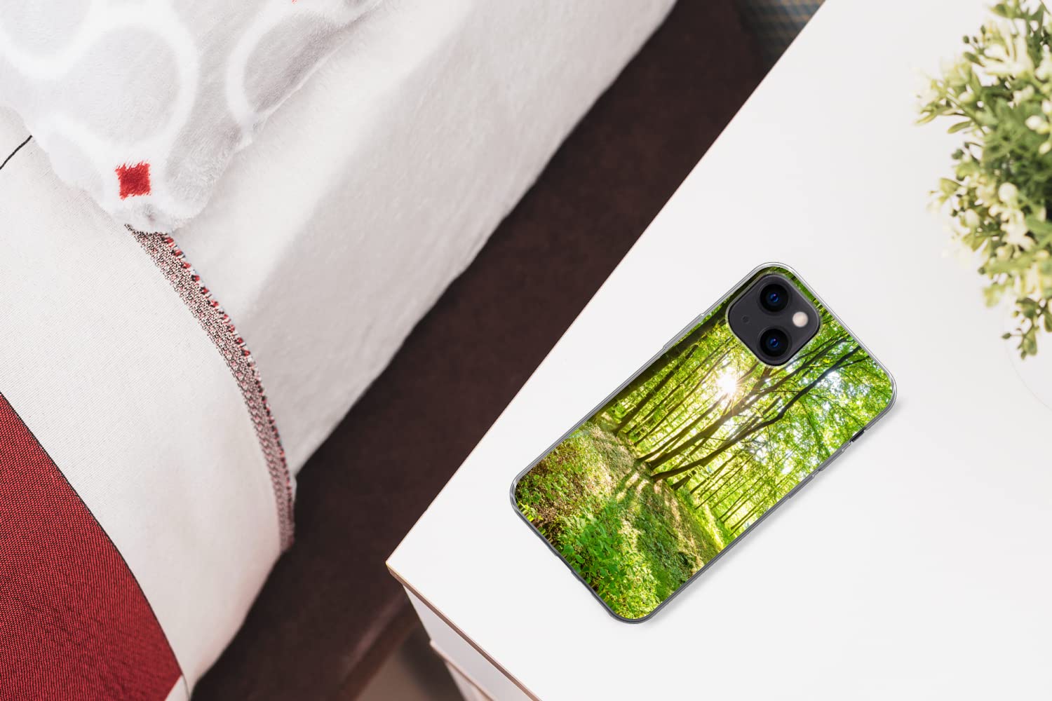 MuchoWow Funda para iPhone 13 - Naturaleza - Árboles - Bosque - Verde - Luz Solar - Funda de Silicona/Funda Blanda para teléfono móvil