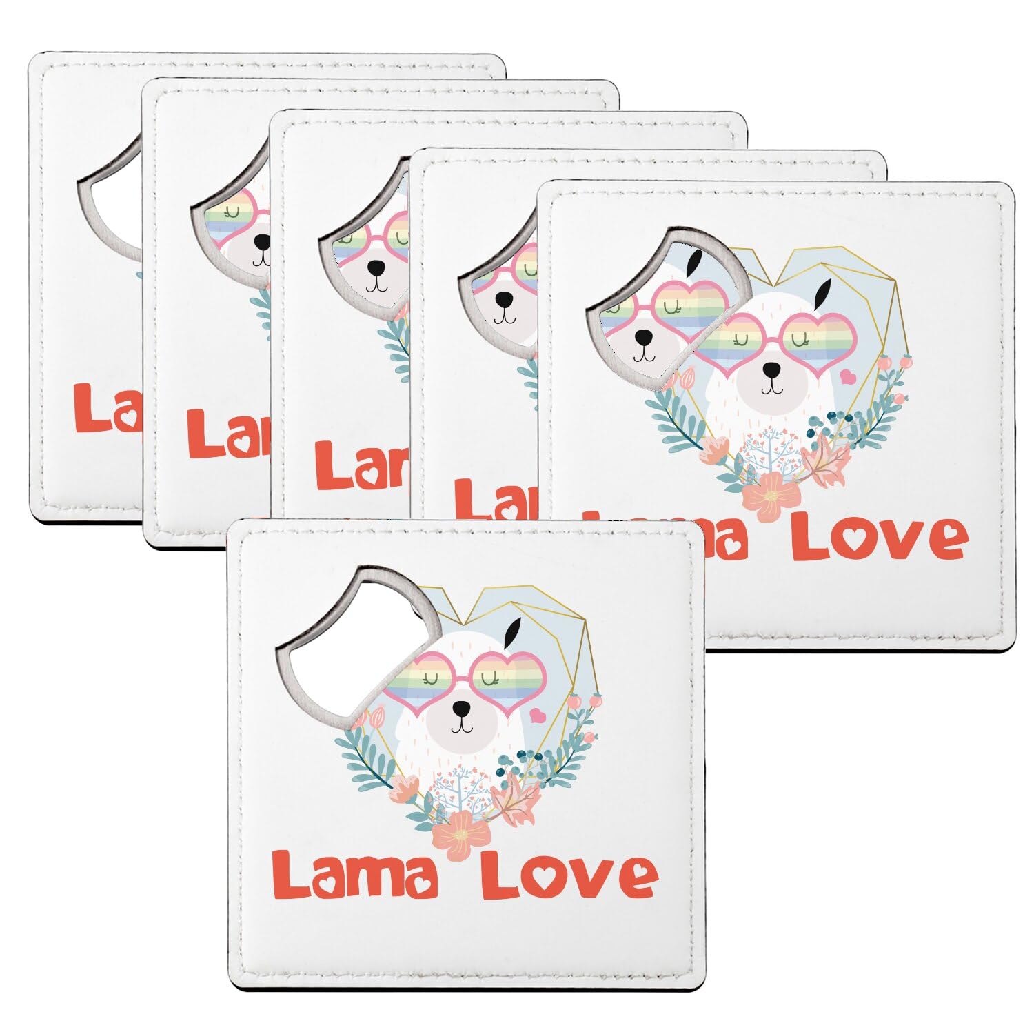 Sous-verre décapsuleur lama lot de 6 dessous de verre hippie peace 92x92 mm