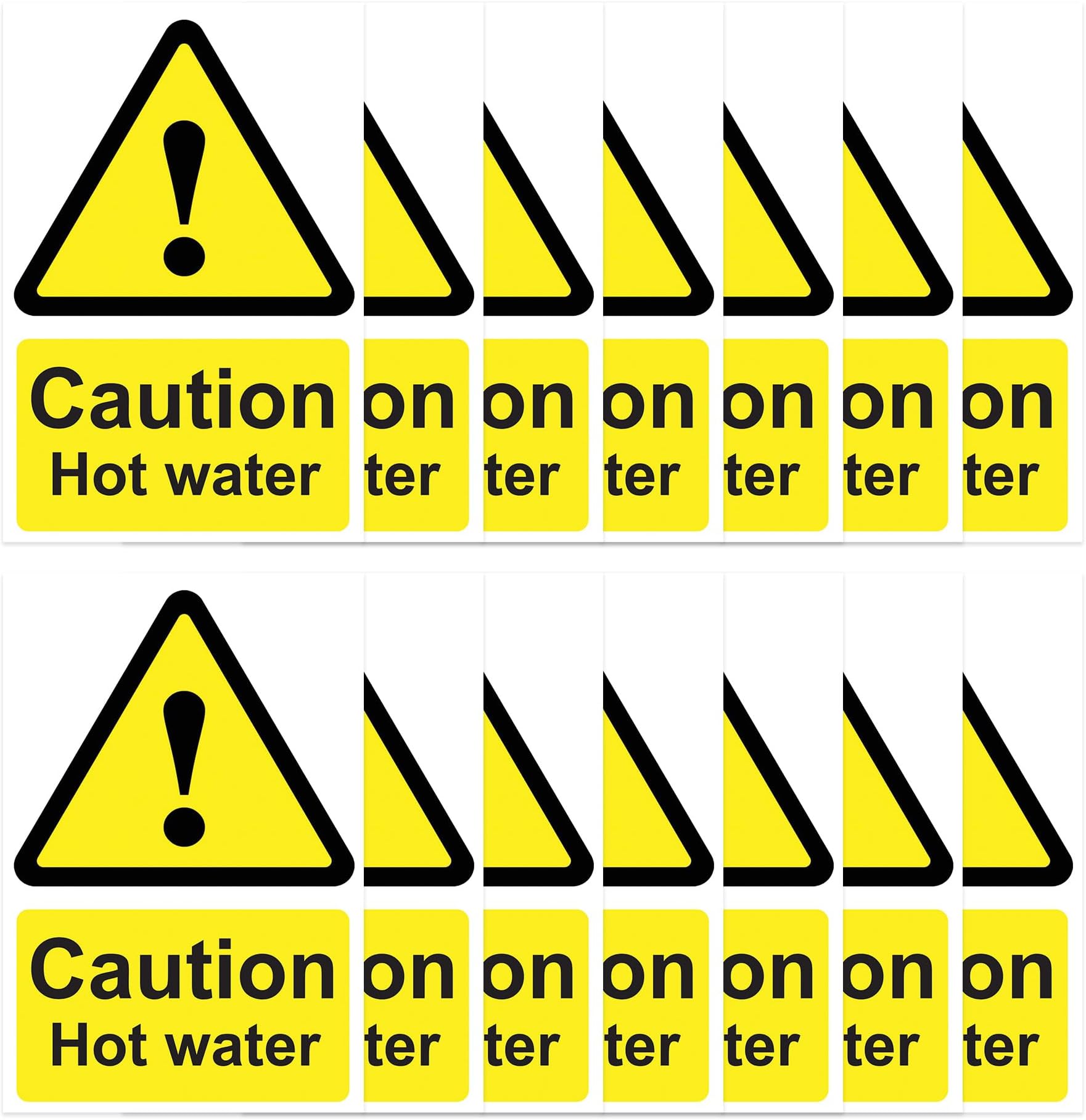 Caution Hot Water Stickers Pack of 14 Durable Kitchen Safety Warning Labels Self Adhesive Vinyl Compact Portrait 60mm x 90mm