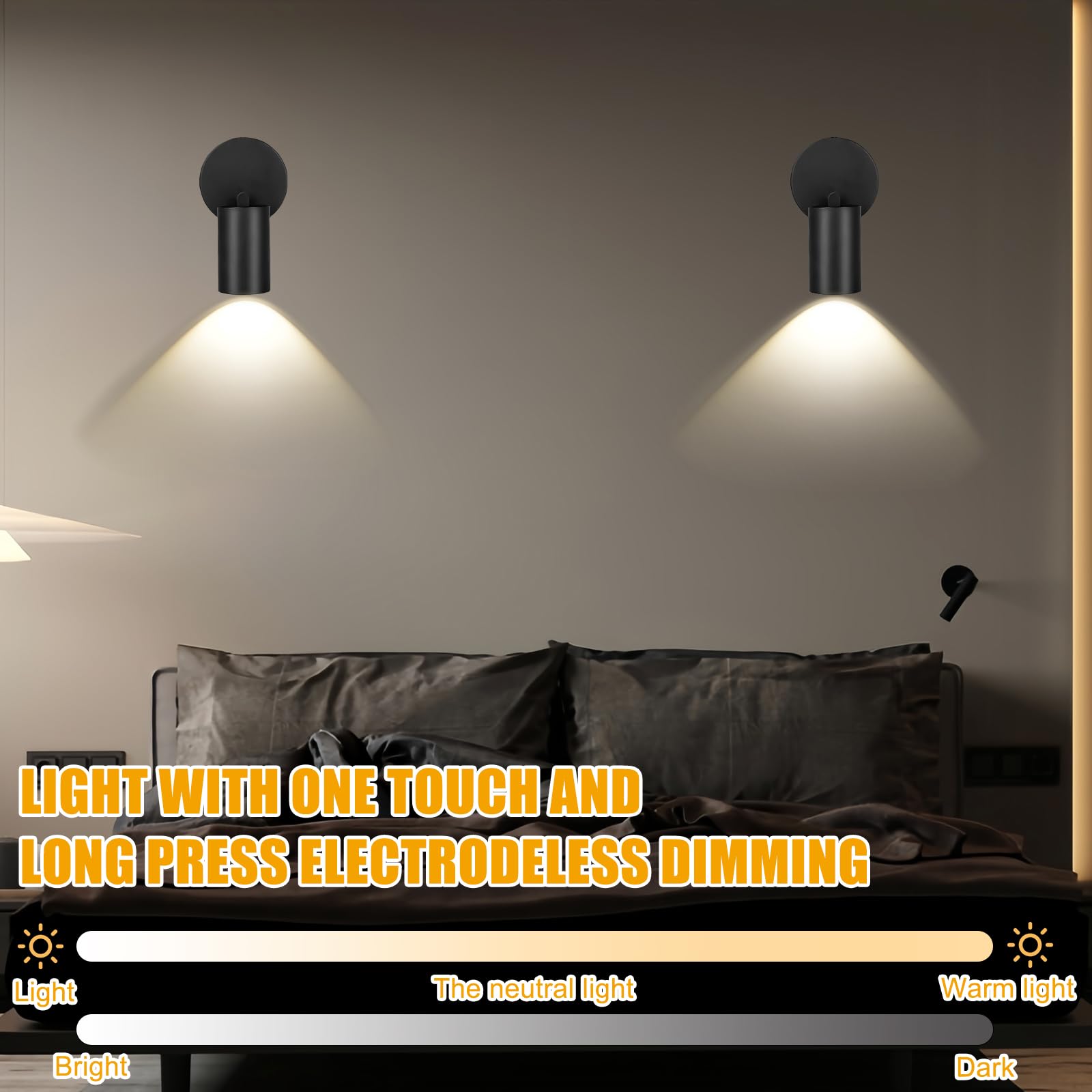 Foco LED con mando a distancia, lámpara de pared recargable USB, 3 temperaturas de color, regulable, inalámbrica, temporización, para plantas artísticas