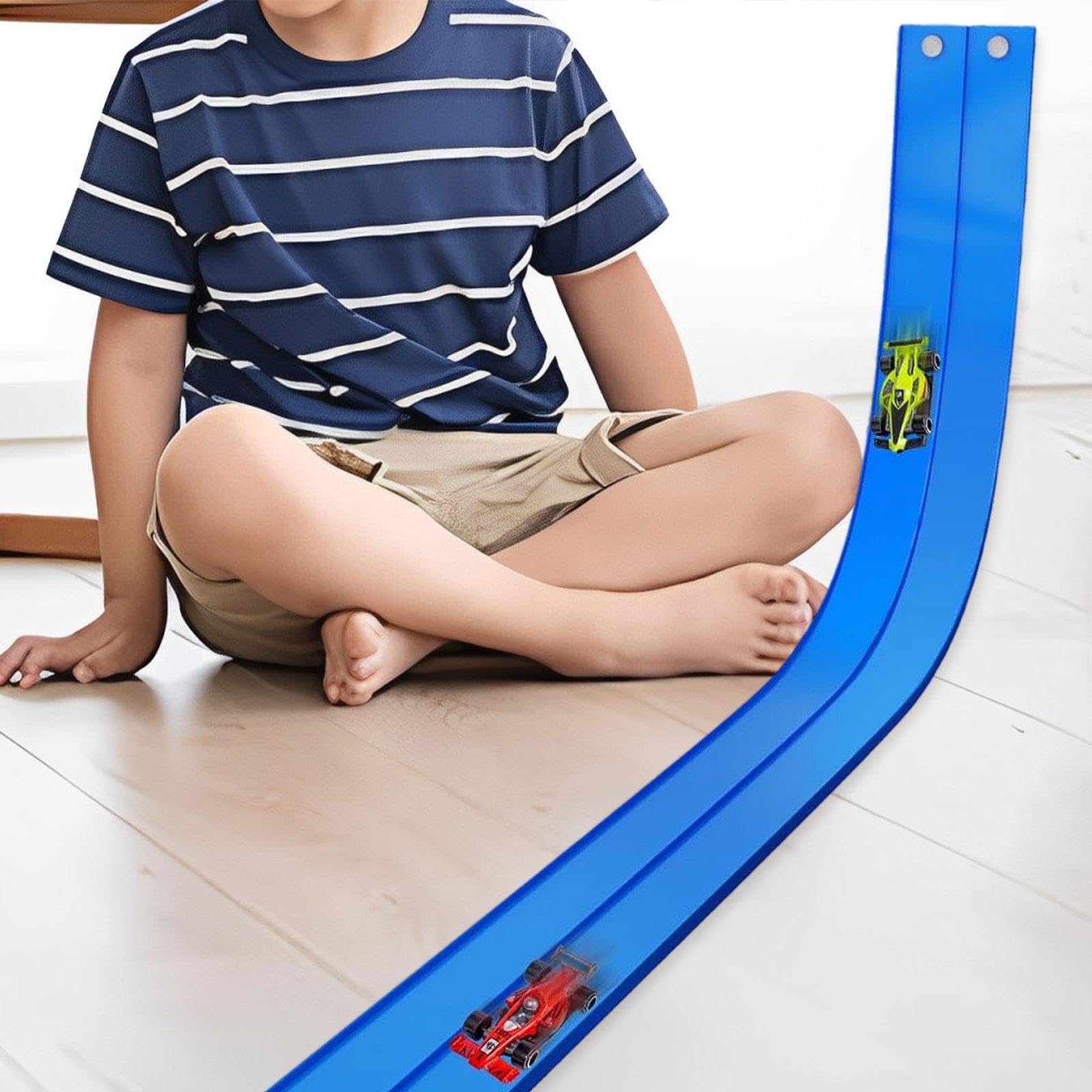 Pista de Carreras para Coches Multifuncional Ligera Y Sencilla con 2 Coches, Pista de Carreras de Juguete Roja, Azul