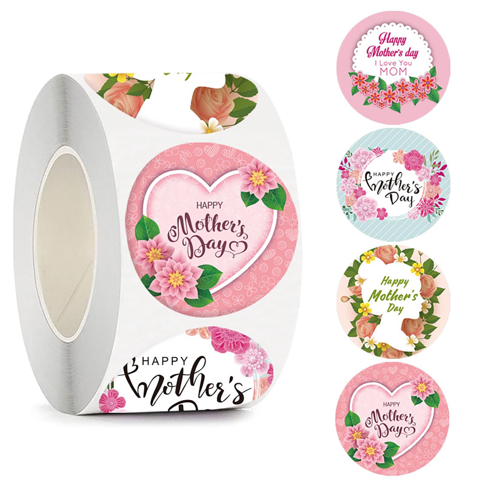 Photo 1 of 500pcs Happy Mother's Day Gift Tag Sticker Roll Mother's Day Envelope Seals Stickers Flower Heart Mom Design Cards Envelopes Seals Cookies Box and Gifts Wrapping Decoration