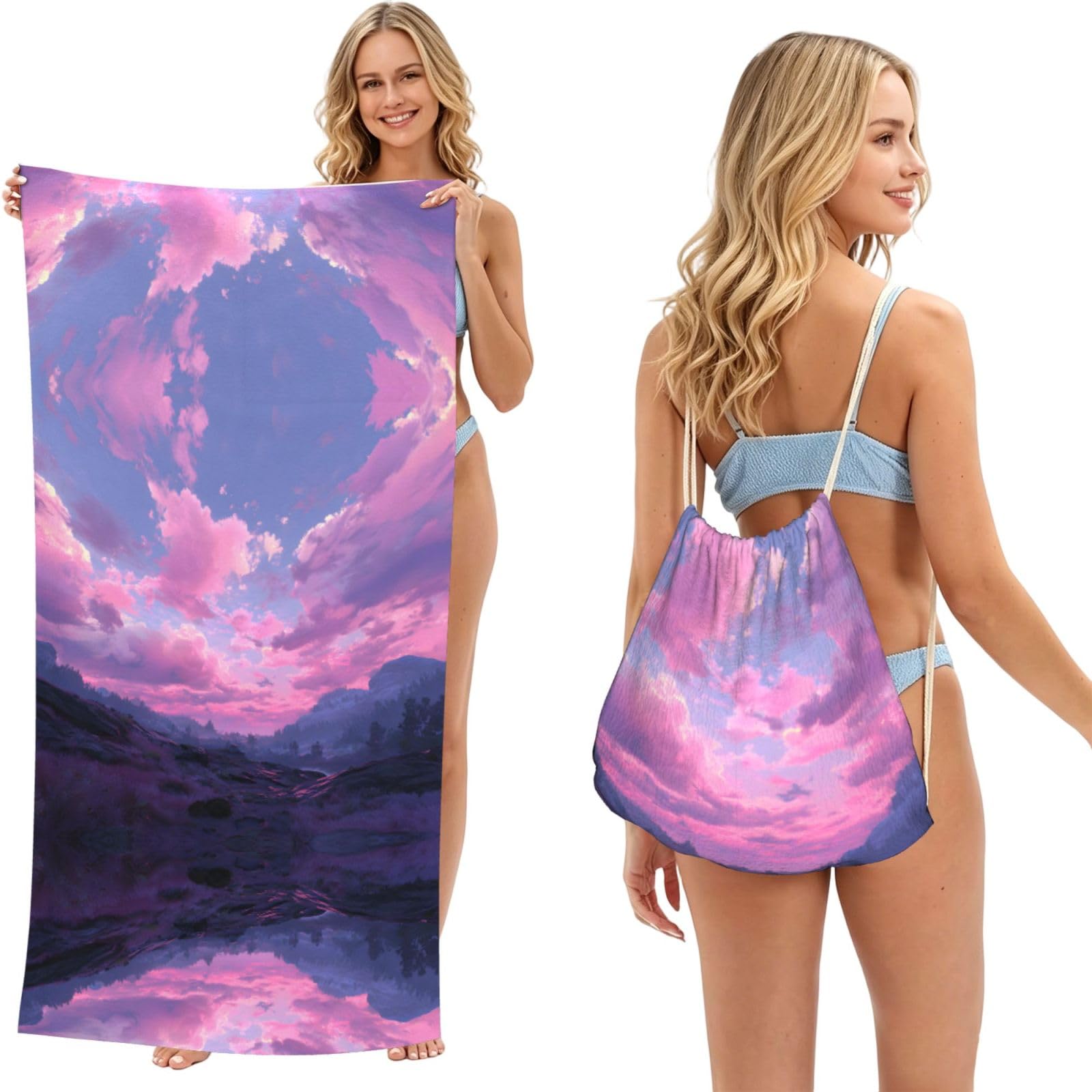 Serviette de plage rose pour vos séances de yoga au crépuscule et vos journées à la piscine