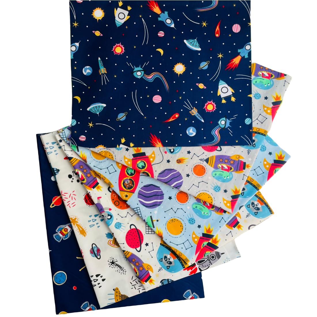 Galaxy Quilting Fabric Bundles, Baby Boy Quilt Cotton Fabric Fat Quarters Bundles 18x22, Precut Space Fabric for Sewing Patchworks (6Pcs)