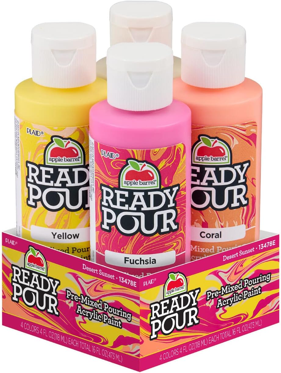 Apple Barrel Desert Sunset Pre-Mixed Set, Set of 4 Fluid Ready Pour Paints Perfect for DIY Arts and Crafts Projects, 13478E