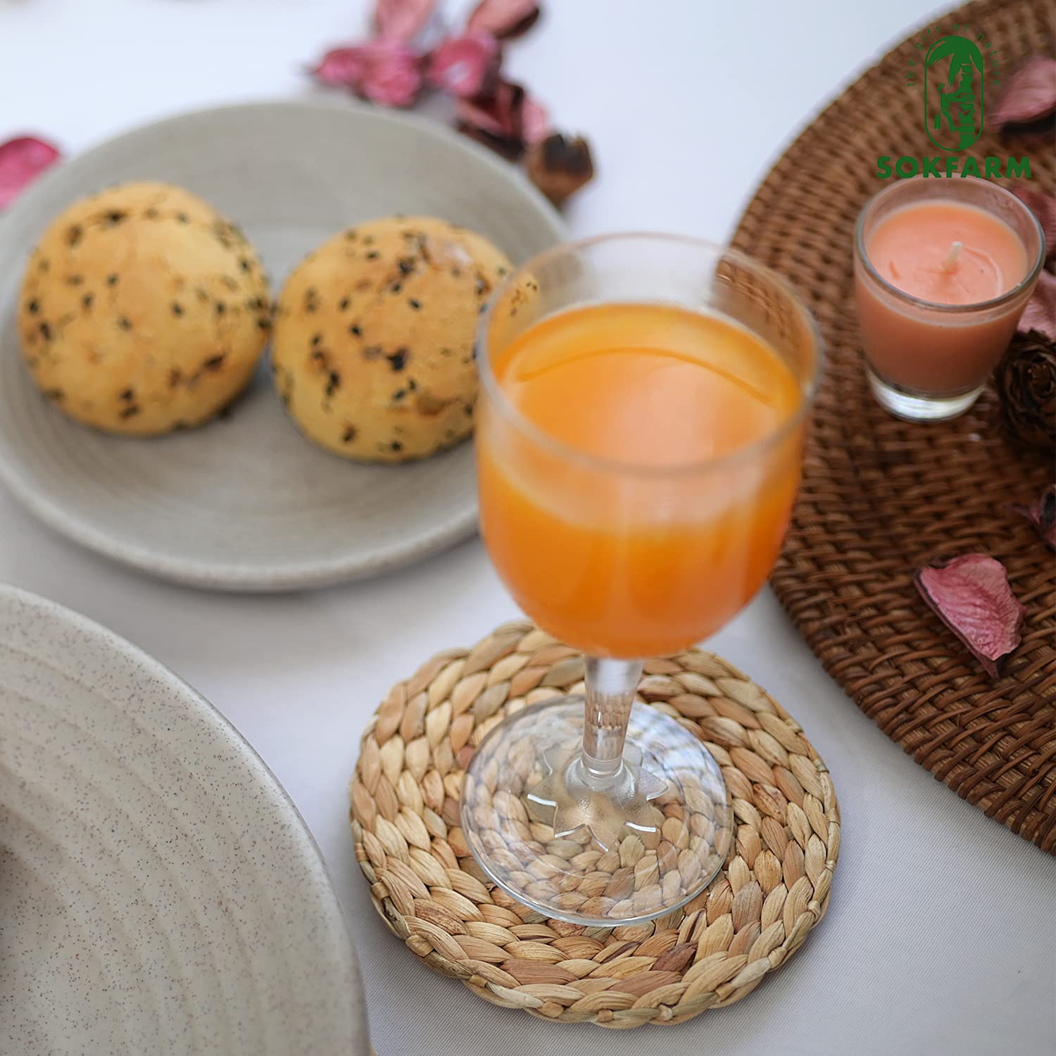 10 szt. podstawek z hiacyntem wodnym do stolika kawowego, boho podstawki do napojów, zabawne, podkładka pod napoje wykonana w 100% z naturalnej trawy morskiej, używane jako fajne podstawki, podkładki pod kubki, podkładki stołowe, podkładka na biurko, 9,9