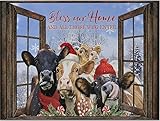 YAASIMOULE Vaca de granja Navidad bendice nuestro hogar y a todos los que entran Lienzo personalizado
