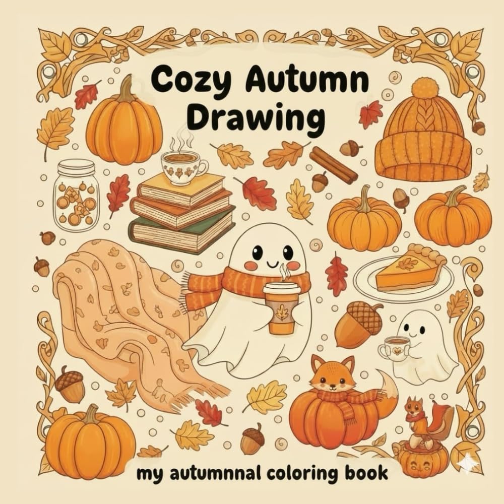 Cozy Autumn Drawing Book: A Cute Coloring Book for Relaxation: Featuring Adorable Ghosts, Snuggling Animals, Pumpkin Spice, and Fall Comfort Scenes