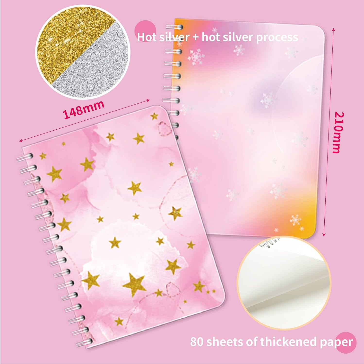 Deluxe DIY Journal Kit for Girls – 160-Page Dual Notebook Set with Stickers, Scrap Papers, Glitter Tape, Clips & Accessories for Teen Birthday or Creative Gifting (Pink)
