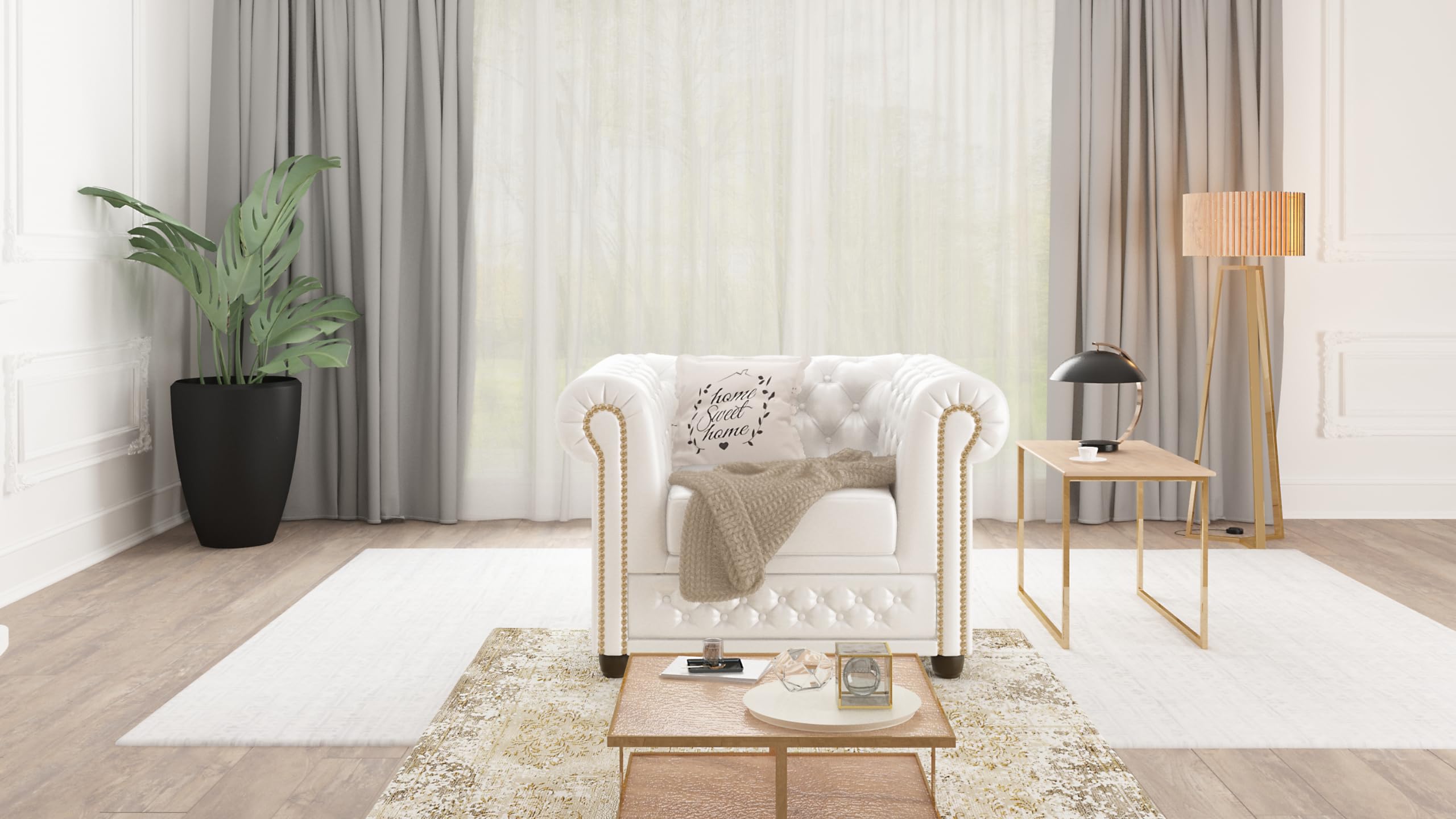 George Chesterfield-Sessel Für Wohnzimmer Loungesessel Aus Veganem Leder Clubsessel Relaxsessel Lesesessel Möbel Sofa Sessel & Stühle für Lounge Weiß 94 x 86 x 72 cm